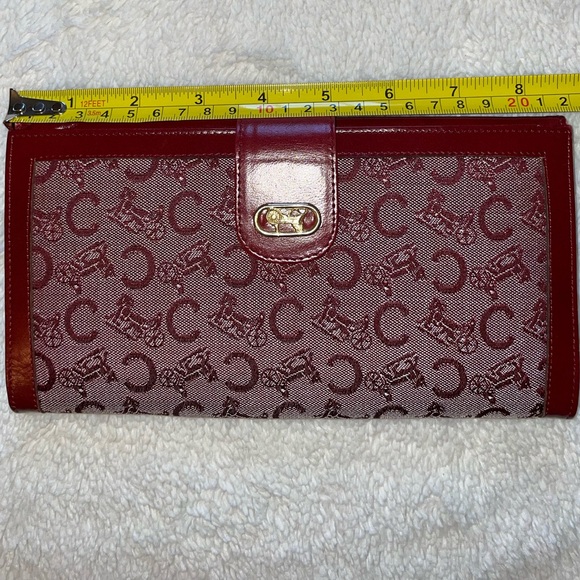 Vintage Celine Deep Red Tri-fold Sulky C Horse Carriage Oversized Wallet - Picture 9 of 11